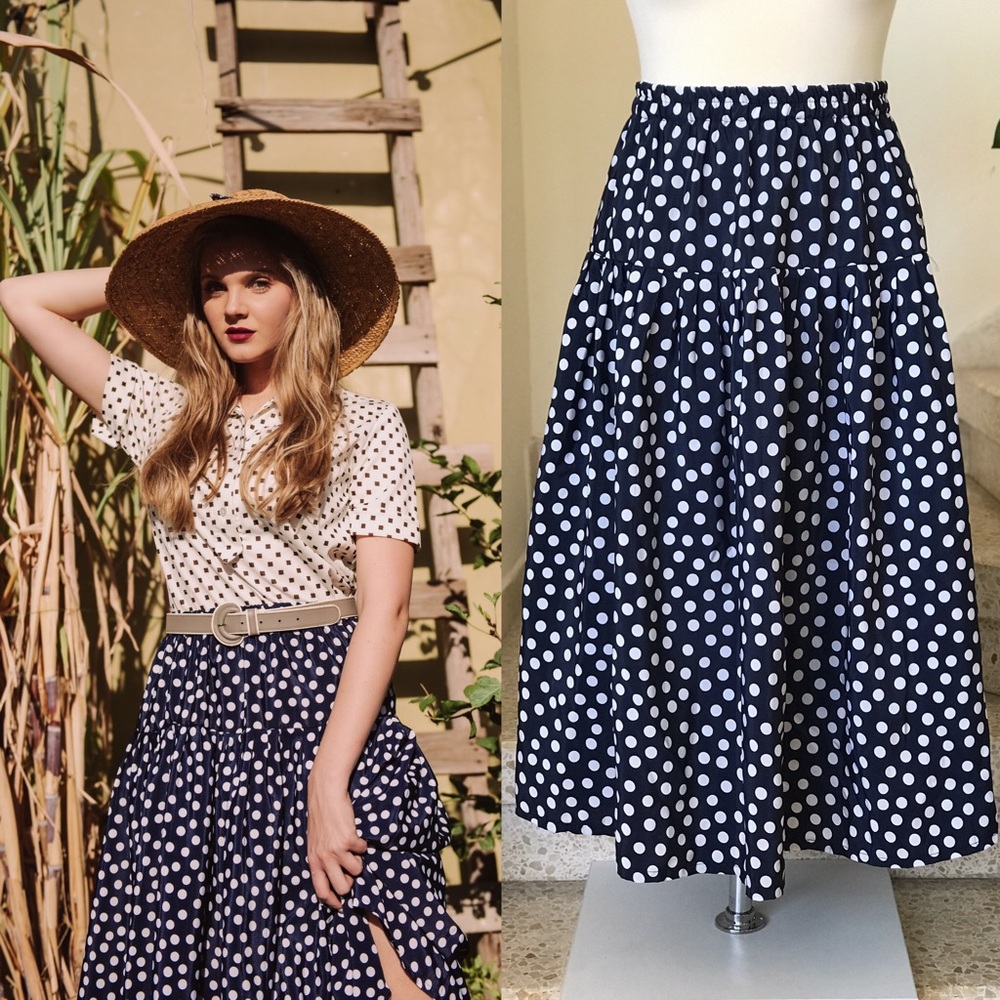 1950's Vintage Polka Dot Pinup Midi Skirt
